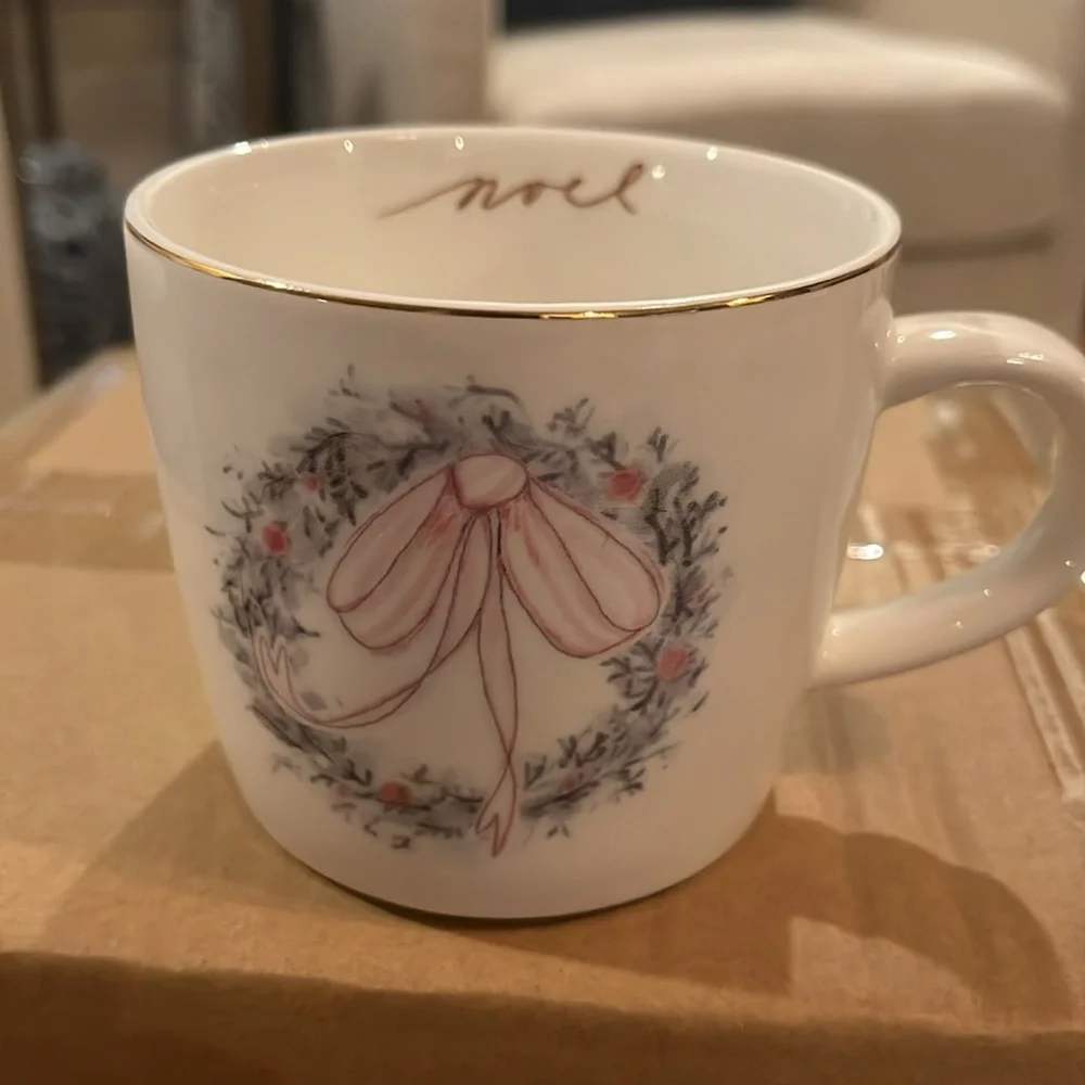 Set of Four Creative Co-op 12oz. Snowman, Angel, Wreath & Santa Mugs/NWT